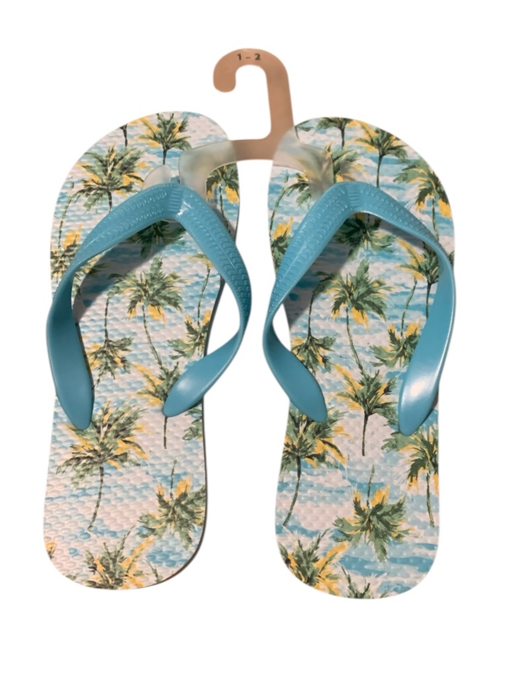 Old navy flip flops girls kids size 1Y-2Y brand new palm trees blue sandals shoe - Picture 11 of 13